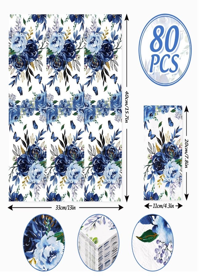 Whaline 80 Sheet Navy Blue Floral Guest Napkins Blue White Flower Disposable Napkins Watercolor Spring Peony Decorative Hand Paper Towel Napkins for Bathroom Wedding Holiday Birthday Party Supplies - Image 2